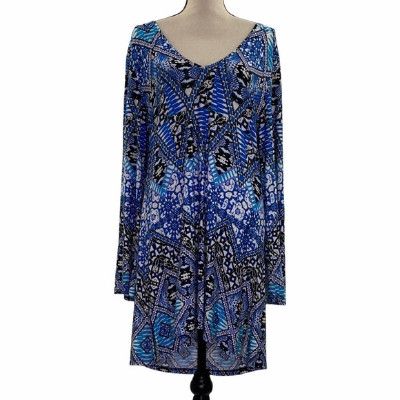KENNETH Cole New York Blue Print Long Sleeve Dress - Picture 1 of 11